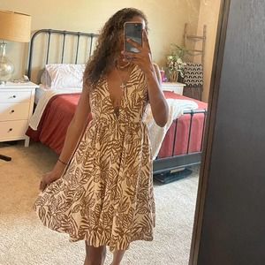 HOUSE OF HARLOW 1960 LINEN TROPICAL PRINT MINI DRESS (NWT) SIZE LARGE